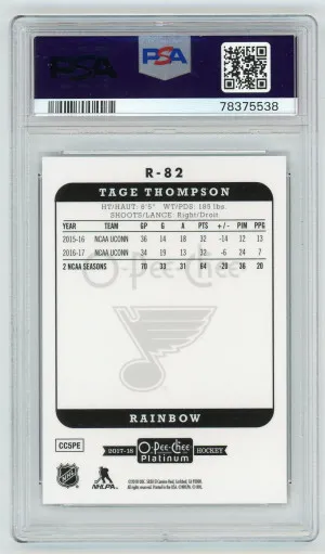 2017-18 O-Pee-Chee Platinum Tage Thompson Rookie Retro Rainbow PSA 10 Gem Mint back