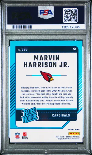 2024 Panini Donruss Marvin Harrison Jr. Optic Preview-Red Wave PSA 9 back