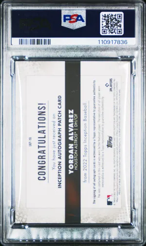 2022 Topps Inception Inception Autographed Patch Yordan Alvarez Inception Auto.pt-Magenta /75 PSA 8 back