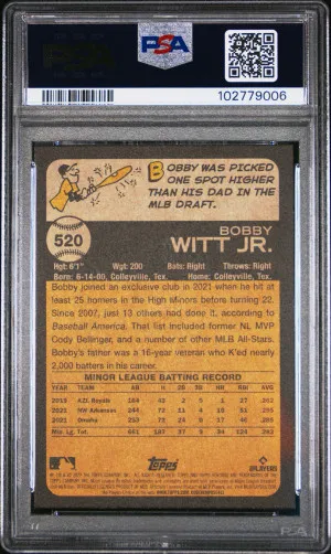 Bobby Witt Jr Rookie PSA 10 back