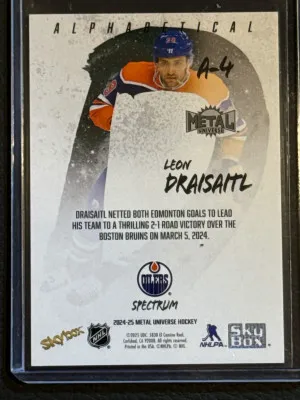 Leon Draisaitl Alphabetical Spectrum A-4 #/199 2024-25 Metal Universe Hockey back