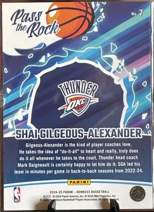 2024 Donruss Shai Gilgeous-Alexander Pass The  Rock #7 OKC Thunder back