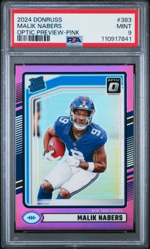 2024 Panini Donruss Malik Nabers Optic Preview-Pink RC PSA 9 front