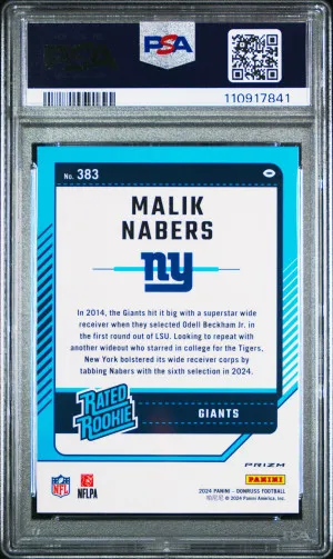 2024 Panini Donruss Malik Nabers Optic Preview-Pink RC PSA 9 back