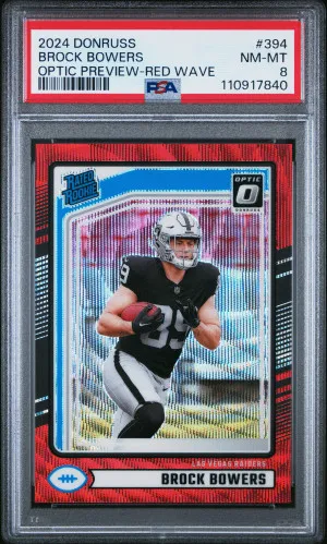 2024 Panini Donruss Brock Bowers Optic Preview-Red Wave RC PSA 8 front