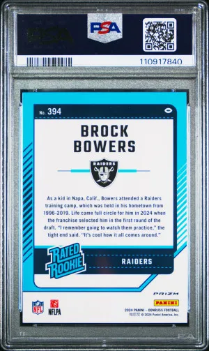 2024 Panini Donruss Brock Bowers Optic Preview-Red Wave RC PSA 8 back