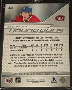 2024-25 Series 1 Upper Deck Lane Hutson Young Guns back
