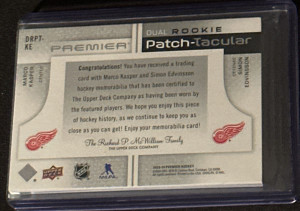 23-24 Premier Hockey Dual Patch-Tacular Marco Kasper & Simon Edvinsson Detroit Red Wings back