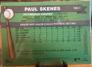 2025 Topps Heritage Baseball 76R-7 Paul Skenes Redefined Pittsburgh Pirates🔥 back