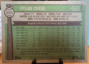 Dylan Cease #259 Maroon Burgundy Sparkle 2025 Heritage back