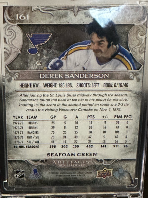 Derek Sanderson St. Louis Blues 24-25 Artifacts Seafoam Green /10 back