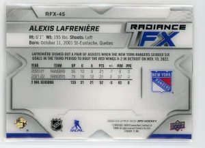2022-23 SPx #RFX-45 Alexis Lafreniere Radiance FX Red 246/249 back