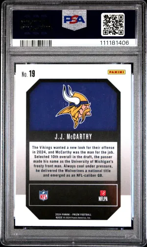 2024 Panini Prizm Emergent JJ Mccarthy #19 PSA 10 back