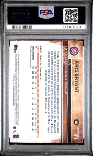 2015 Topps Update Kris Bryant Throwback #616 PSA 10 back
