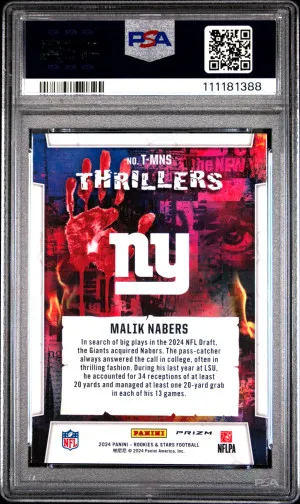 2024 Panini Rookies & Stars Thrillers Malik Nabers Longevity #TMNS PSA 10 back