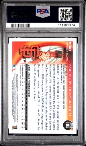 2010 Topps Madison Bumgarner #105 PSA 10 back