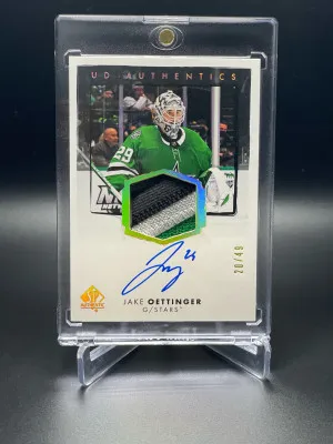 2022-23 SP Authentic Jake Oettinger UD Authentics Patch Auto /49 front