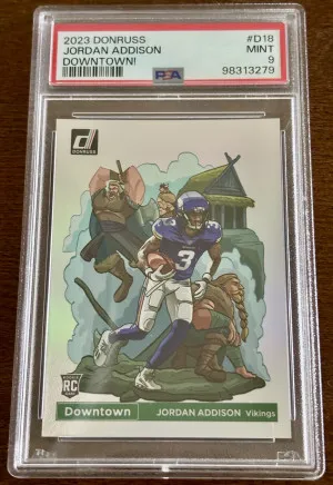 2023 Panini Donruss Downtown! Jordan Addison RC PSA 9 front