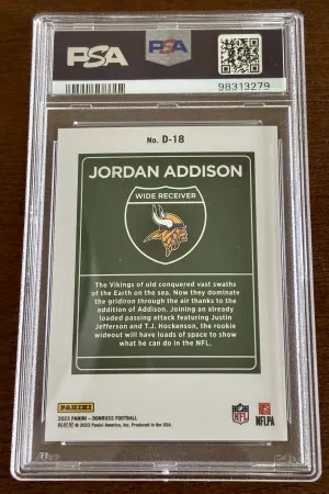 2023 Panini Donruss Downtown! Jordan Addison RC PSA 9 back