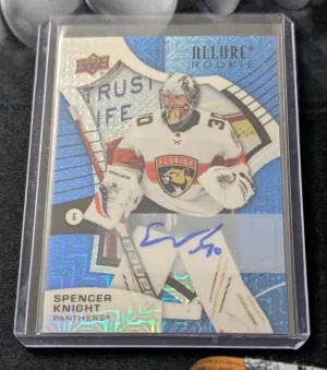 2021-22 Upper Deck Allure Hockey Spencer Knight Blue Line Rookie Auto /35 front