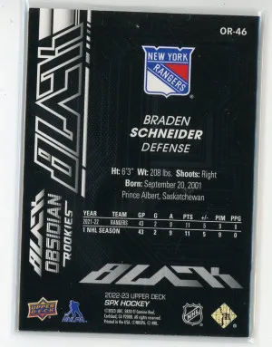 2022-23 UD Black #OR-46 Braden Schneider Obsidian Rookies /499 back