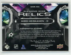 2023-24 Black Diamond #DMR-MH Miro Heiskanen Diamond Mine Relics back