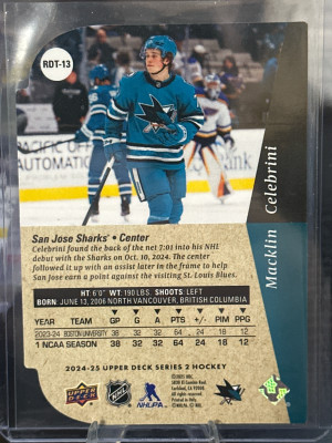 Macklin Celebrini 24-25 Series 2 Die Cut Rookie Card back