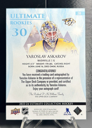 Yaroslav Askarov, 2023-24 Ultimate, Autograph, /299 back