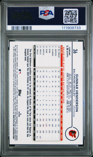 2024 Topps Chrome Gunnar Henderson Aqua Refractor /199 PSA 10 Gem back