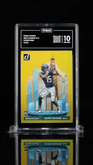 #15 Rome Odunze 2024 Donruss Downtown! Gold Serial#/10 Gem Mint 10 front