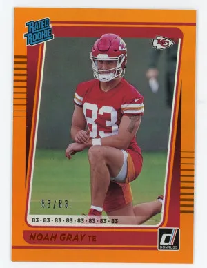 2021 Donruss #309 Noah Gray Rated Rookie Jersey Number 53/83 front