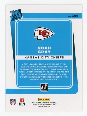 2021 Donruss #309 Noah Gray Rated Rookie Jersey Number 53/83 back
