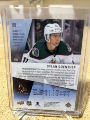 Dylan Guenther SP Game Used Auto back