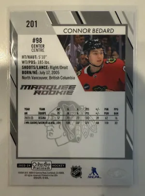 2023-24 OPC Platinum Connor Bedard Pond Hockey SP Rookie back