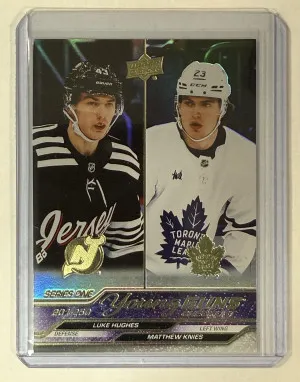 2023-24 UD Series 1 Luke Hughes / Matthew Knies Silver Foil Checklist front