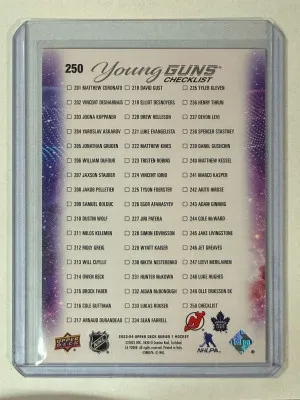 2023-24 UD Series 1 Luke Hughes / Matthew Knies Silver Foil Checklist back