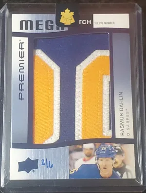2023-24 Upper Deck Premier Premier Mega Patch Sleeve Numbers Rasmus Dahlin 3/6 front