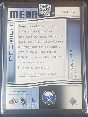 2023-24 Upper Deck Premier Premier Mega Patch Sleeve Numbers Rasmus Dahlin 3/6 back