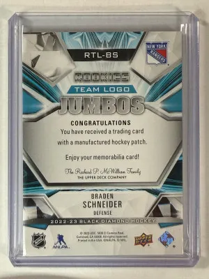 2022-23 Black Diamond Braden Schneider Rookies Team Logo Jumbos back