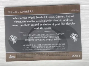 2010 Topps Triple Threads Miguel Cabrera Auto Sepia Venezuela  BCAR6 back