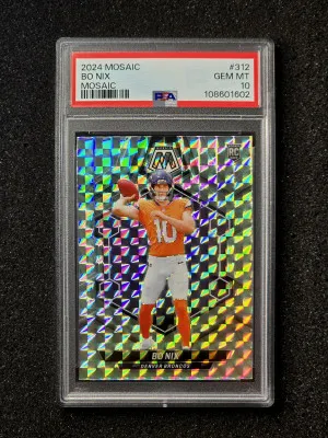 Bo Nix 2024 Panini Mosaic #312 Silver Mosaic Prizm Rookie RC PSA 10 front