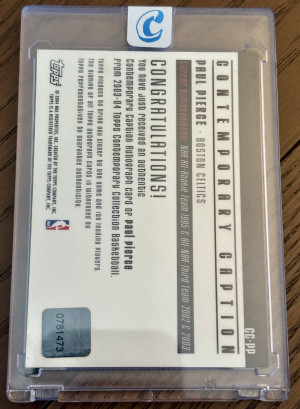 2004 Paul Pierce Topps Contemporary Captions “Celtic Pride” Autograph CC-PP back