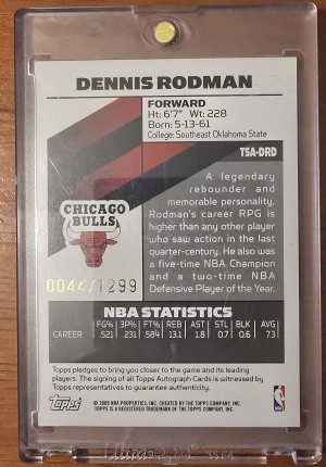 Dennis Rodman 2000 Topps Signature Moves Auto /1299 back
