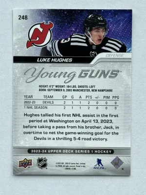 2023-24 Young Guns Outburst Luke Hughes back