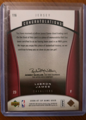 Lebron James 2006 Sp Game Used Patch #/100 back