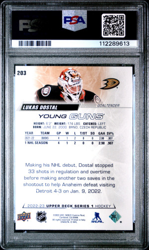 2022 Upper Deck Lukas Dostal Young Guns back