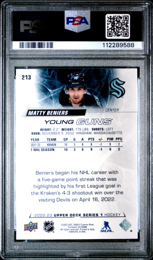 2022 Upper Deck Matty Beniers Young Guns back