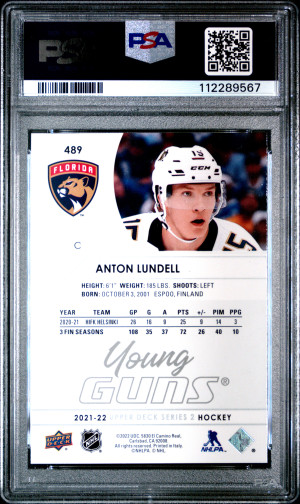 2021-2022 Upper Deck Anton Lundell Young Guns back