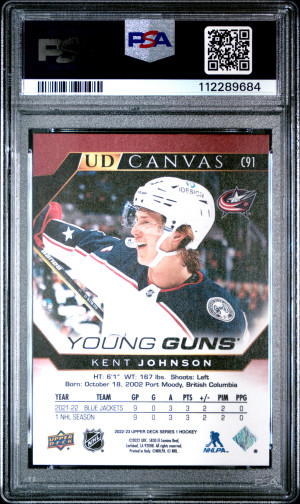 2022 Upper Deck Kent Johnson Canvas Young Guns back
