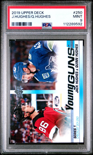 2019 Upper Deck Jack Hughes / Quinn Hughes Young Guns Checklist front